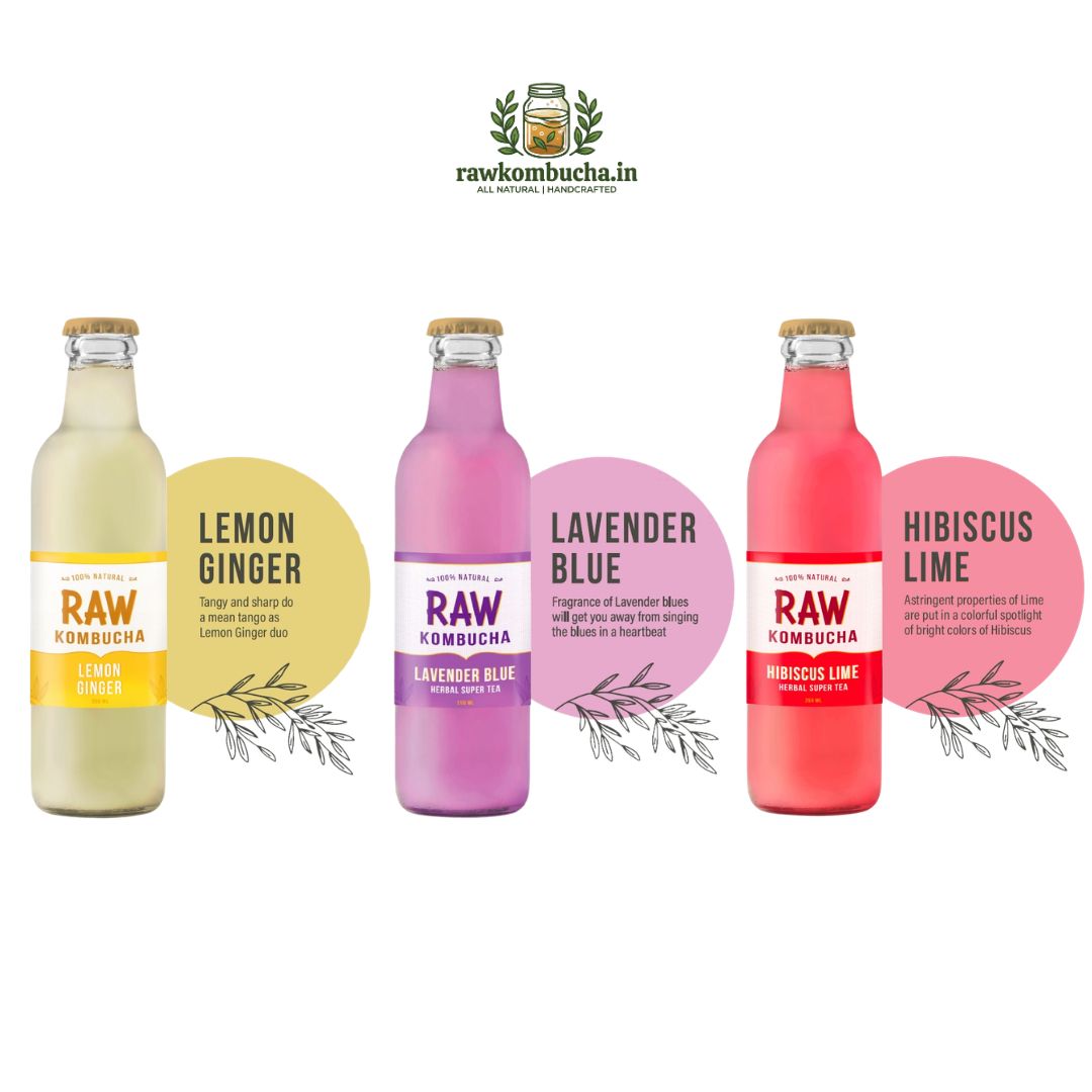 Raw Kombucha - Lemon Ginger, Lavender Blue, Hibiscus Lime product image