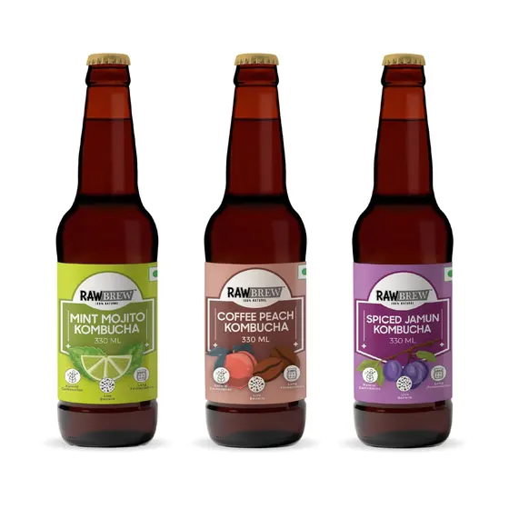 RawBrew Kombucha - Mint Mojito, Coffee Peach, Spiced Jamun product image